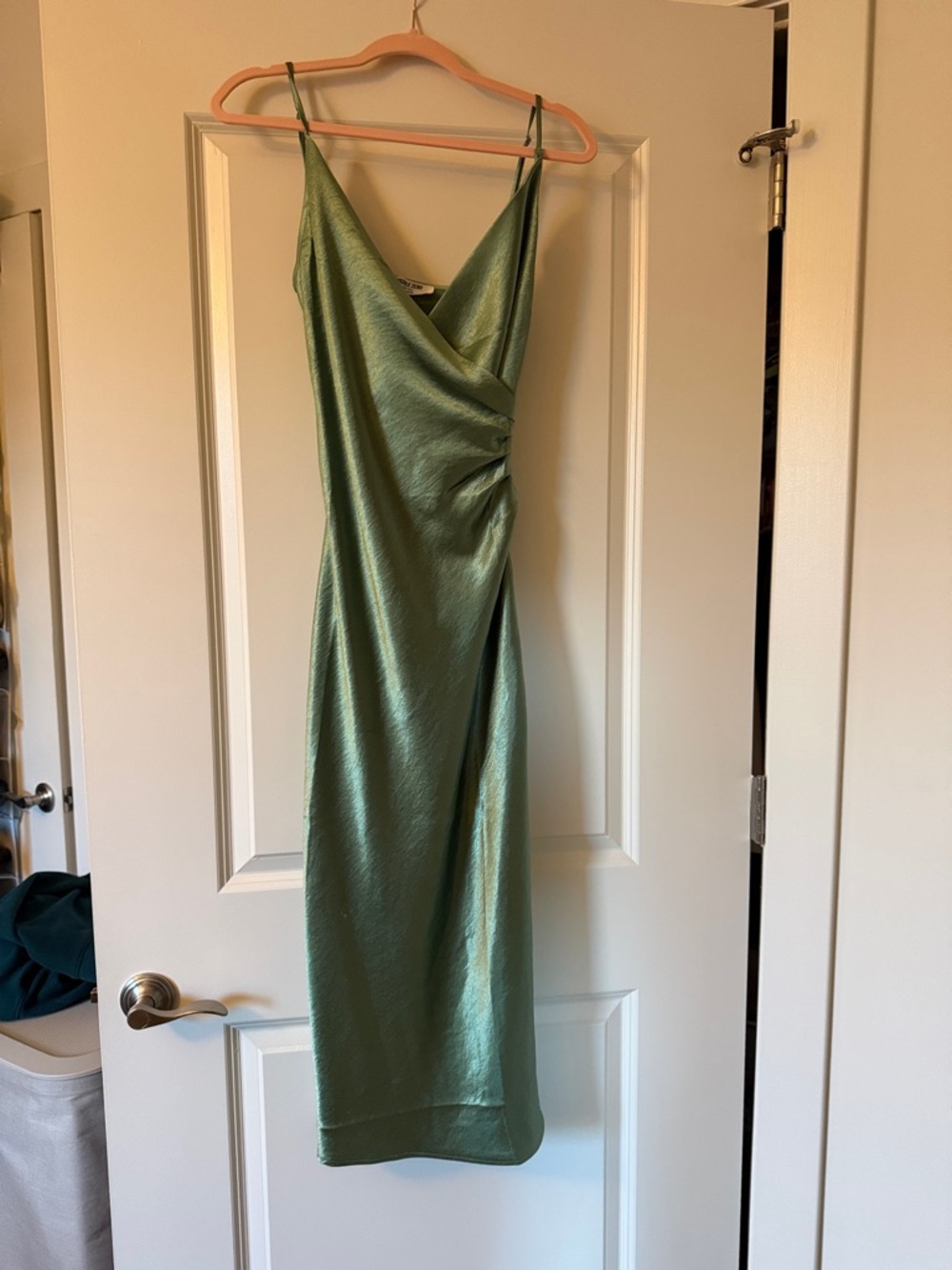 Green Satin Slip Dress with Cowl Neck